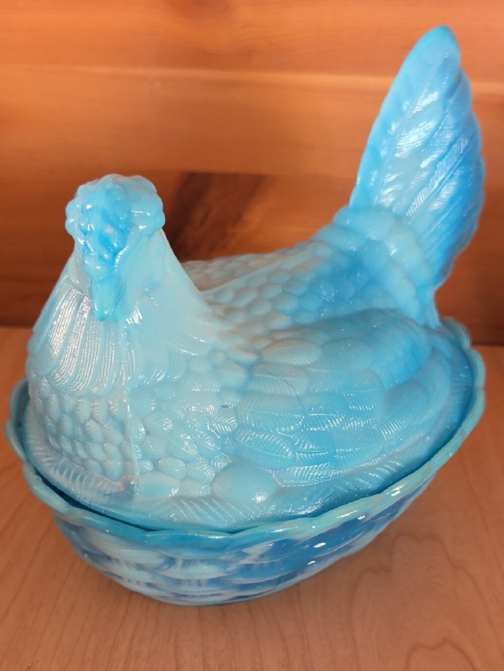 VTG.  Huta Zabkowice PRL Blue Glass Hen on Nest Decorative Covered Dish.